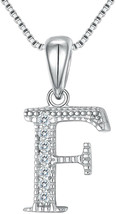 925 Sterling Silver Cubic Zirconia Initial Alphabet Letter F Pendant Necklace - £32.11 GBP