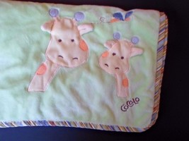 Cocalo Giraffe Green Velour Stripe Trim Binding Baby Blanket - $29.35