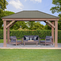 GAZEBO WOODEN OUTDOOR PATIO DECK HARD TOP YARDISTRY GARDEN BACKYARD CEDA... - £2,444.76 GBP