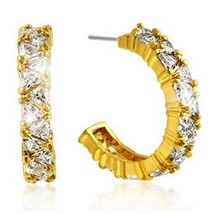 Trillion Cut Diamond Alternatives Semi Hoop Earrings 14k Yellow Gold over Base - $23.27