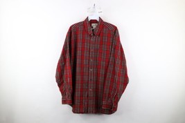 Vintage LL Bean Mens Large Faded Flannel Collared Button Down Shirt Red Plaid - £34.91 GBP