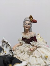 Vintage German Martha Budich Dresden Porcelain Lace Figurine Lady by Black Piano - £156.91 GBP