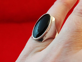 Vintage Black Onyx Sterling Silver Ring, Sz 5 - £38.54 GBP