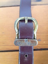 Vtg Etienne Aigner Burgundy Leather Skinny Belt w Solid Brass Logo Buckle 26.5&quot; - £15.00 GBP