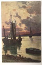 Sailor On Moored Boat Antique Pc Sad Gloomy Tones Hk&amp;M - £4.71 GBP