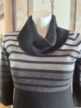 Sandra Darren Sweater Dress Grey &amp; Black Striped 3/4 Sleeve Cow Neck Women’s XLG - £23.68 GBP