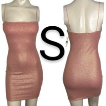 Metallic Mauve Pink Ribbed Cami Bungee Straps Stretch Bodycon MiniDress~... - $30.63