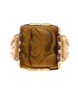 10k Gold Men&#39;s Genuine Tiger&#39;s Eye Quartz Double Warrior Cameo Ring (#J7... - $450.45