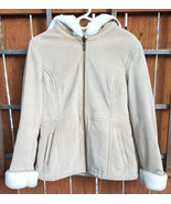 SONOMA Suede Leather Jacket-Hood-Woman-M-Tan-Zipper-Pockets-Faux Fur Lin... - $76.71 CAD