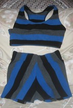 aerobics outfit 1980s  2 piece blue black stripes spandex size medium  - £41.53 GBP