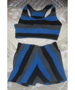 aerobics outfit 1980s  2 piece blue black stripes spandex size medium  - £42.15 GBP