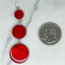 Silver Tone Red Shell Disc Upcycled Linear Pendant - £4.92 GBP