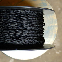 Black Twisted Rayon Covered Wire, Vintage Style Cloth Lamp Cord, Antique - £1.09 GBP