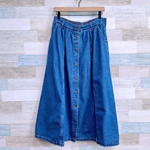 Cherokee Vintage Denim Button Front Maxi Skirt A Line Stretch Waist Wome... - $39.59