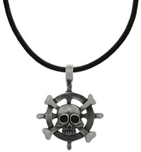 Jewelry Trends Pewter Captains Wheel with Skull and Crossbones Pendant N... - $26.99