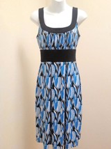 Donna Ricco 8 Dress Blue White Black Floral Geometric Empire Waist Sleeveless - £19.35 GBP