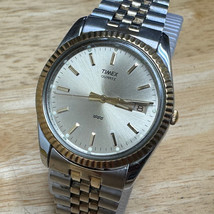 VTG Timex Quartz Watch Men Dual Tone Fluted Bezel Day Date Analog New Ba... - £28.84 GBP