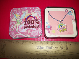 Disney Fairies Girl Fashion Tin Tinkerbell Think Tink Blue Gem Necklace ... - £11.25 GBP