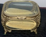 Antique Filigree Ormolu Jewelry Box Casket With Beveled Glass Display Case - $167.37