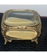 Antique Filigree Ormolu Jewelry Box Casket With Beveled Glass Display Case - £132.63 GBP