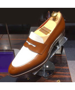 Men Vintage Brown White Suede Leather Rounded Toe Moccasin Loafer Slip O... - $205.14 CAD+