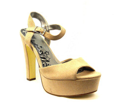 Brash Ladies Suede Platform Heels Open-Toe Beige Size 10 (M) - £36.33 GBP