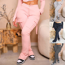 Cargo Pants with Pockets High Waist Drawstring Wide Straight Trousers for Women  - £26.43 GBP