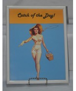 Framed Calendar Pin Up Girl Print Sexy Fishing Woman - £23.17 GBP