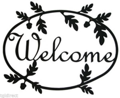 Wrought Iron Welcome Sign Acorn Silhouette Outdoor Plaque Outside Decor Oak Tree - $33.85