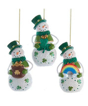 Kurt Adler 4&quot; Set Of 3 Resin Irish Glittered Snowman Christmas Ornaments J7452 - £23.15 GBP