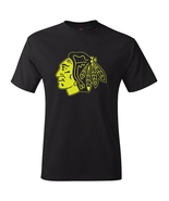 Chicago Blackhawks Black &amp; Neon/Fluorescent &quot;Volt&quot; Yellow Logo Tee - $27.34 CAD+