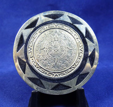 Mexican Black Onyx Sterling Silver Aztec Sun Calendar Brooch Pendant - £49.56 GBP