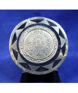 Mexican Black Onyx Sterling Silver Aztec Sun Calendar Brooch Pendant - £49.56 GBP