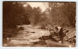 Man Canoe Boat Rustic Rapid River RPPC Postcard EAS Germany Happy Returns Poem - £42.05 GBP