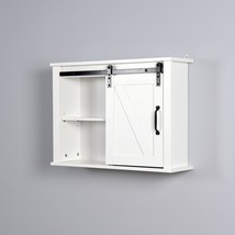 Bathroom Wall Cabinet with 2 Adjustable Shelves Wooden Storage Cabinet - White - £64.71 GBP