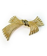 Vintage Gold Tone Stylized Bow Pin Brooch Twist Rope 3.5&quot; Large Bowtie N... - £8.48 GBP