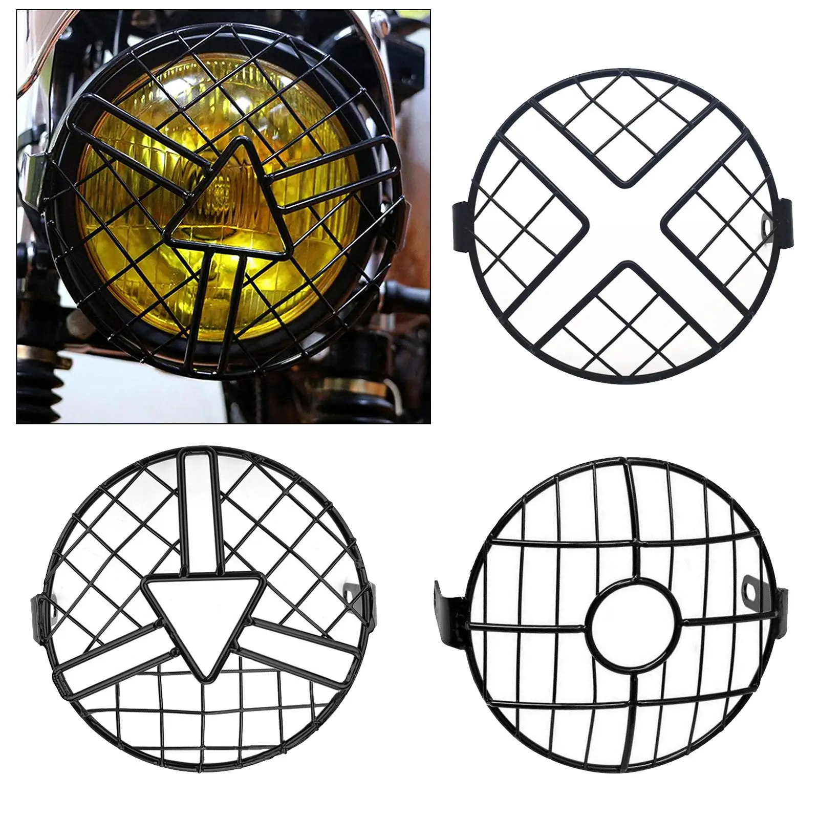 6.5&quot; Motorcycle Headlight Mesh Grill Guard Retro Motorbike Headlamp Mask - £11.57 GBP+