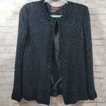 MARINA by Marina Bresler 100% Silk Black Beaded Lined Cardigan Jacket Wo... - £17.98 GBP