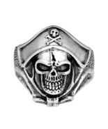 Gothic Buccaneer Pirate Skull Head Sterling Silver Biker Ring-13 - £51.74 GBP