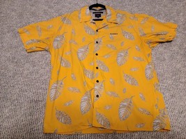 Tommy Jeans L Shirt Yellow Leaves Leaf AOP All-Over Button Up Short Sleeve VTG - £11.15 GBP