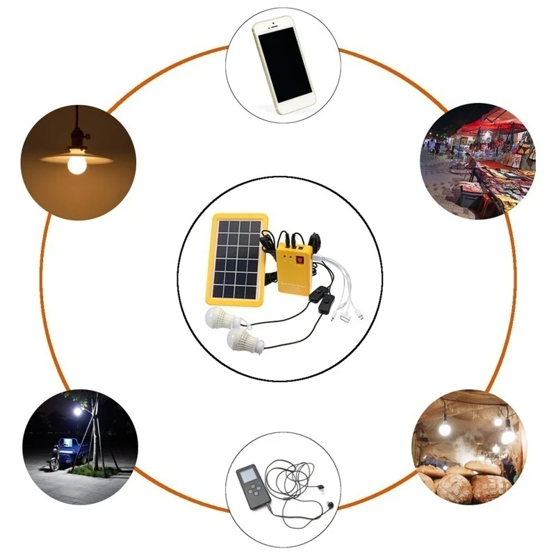 Solar Power Generator Kit Li-Battery LED Bulbs Home Solar System Kit USB Chargin - £105.08 GBP