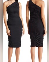 Love By Design Womens Bodycon Dress Black Ruched Midi One Shoulder Sexy S New - £31.19 GBP