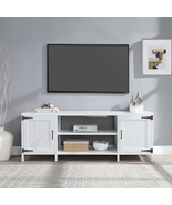 Farmhouse TV Stand 70in White Entertainment Center Storage Cabinet Doors... - £155.79 GBP