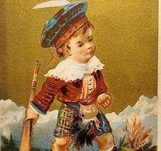 Antique Victorian Trade Card Scottish Child w/Paddle 1880s 4 x 2.5 - $25.74