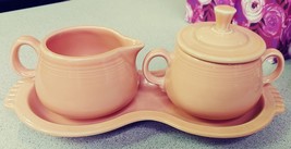 Fiesta Ware Apricot Lidded Sugar Bowl and Creamer on Tray 1986-1998 - £39.39 GBP