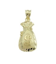 Money Bag Pendant 10k Yellow Gold Dollar Sign Men Charm 1&quot; - £87.58 GBP