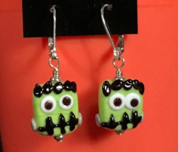 Halloween earrings monster Handmade glass lampwork beads and sterling silver - $28.22