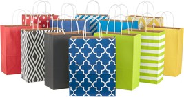 12&quot; Large Paper Gift Bag Assortment Pack of 12 in Blues Red Yellow Black Solids  - $30.83
