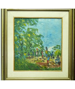 AJEF African Artist Vintage Signed Oil Painting African Fruit Harvesting... - €152,61 EUR