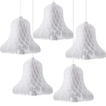 5 Pieces Big Heavy Paper Bells Hanging Honeycomb Wedding Bells White Bridal Hone - £16.01 GBP